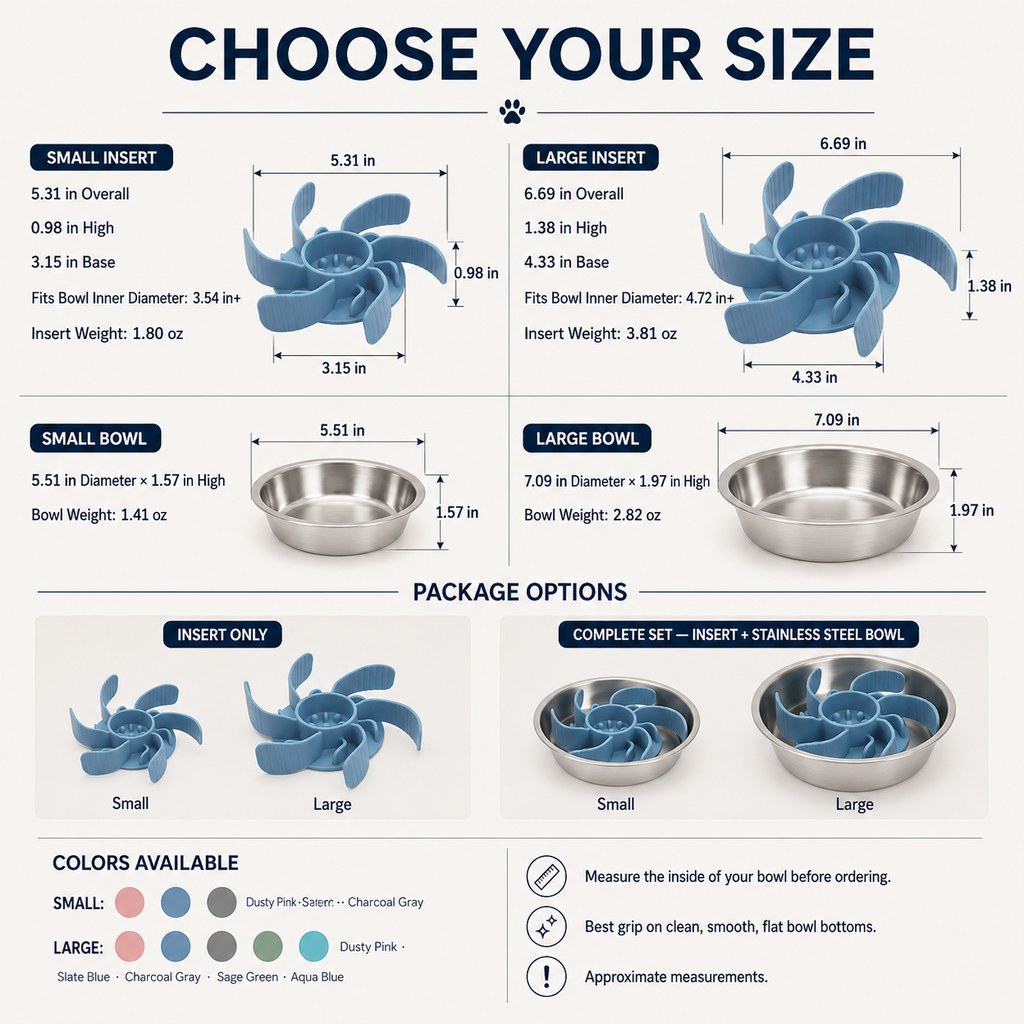 Dotisk Cut-to-Fit Slow Feeder Insert & Stainless Steel Bowl Set for Fast-Eating Dogs & Cats