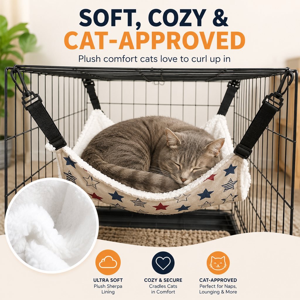 Dotisk Reversible Cat Cage Hammock with Adjustable Straps - Space-Saving Hanging Bed for Wire Crates