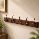 Entryway Hook Rack Wall-Mounted Solid Wood Organizer for Jackets Scarves Bags Natural Grain Finish 3 4 5 Hook Options Apartment Mudroom