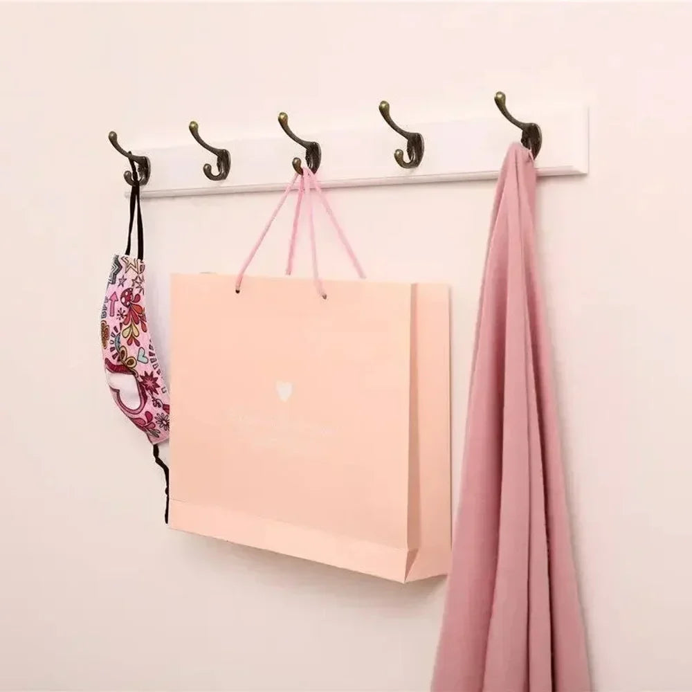 Entryway Hook Rack Wall-Mounted Solid Wood Organizer for Jackets Scarves Bags Natural Grain Finish 3 4 5 Hook Options Apartment Mudroom