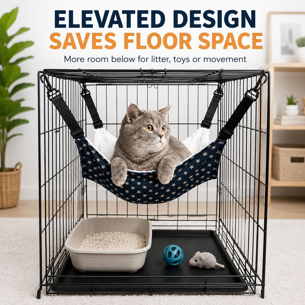 Dotisk Reversible Cat Cage Hammock with Adjustable Straps - Space-Saving Hanging Bed for Wire Crates