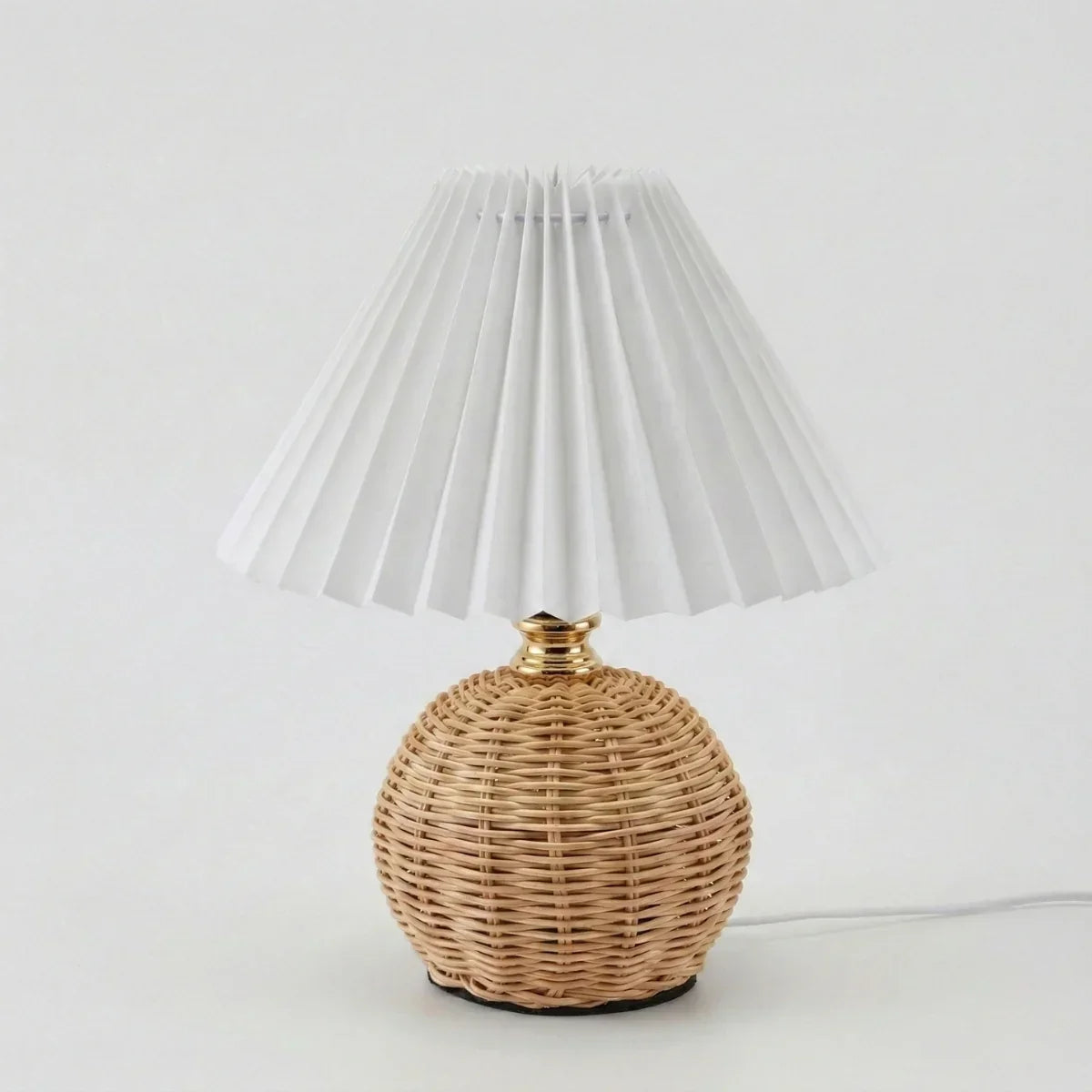 Boho Rattan Pleated Cone Table Lamp