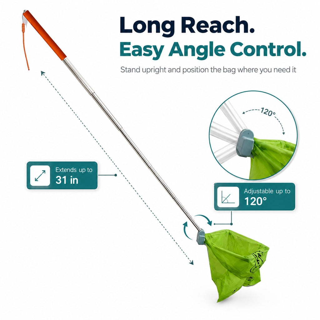 Dotisk Foldable Dog Poop Catcher for Walks - No-Bend Waste Pickup Tool with Telescopic Handle