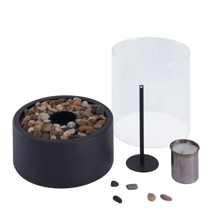 Portable Tabletop Fire Lantern with Glass Cylinder for Indoor Outdoor Ambient Lighting | Gas Fuel Flame Accent Décor for Patio Dining Living