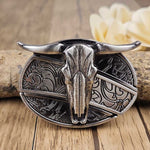 Oval Bull Skull Belt Buckle with Hidden Knife