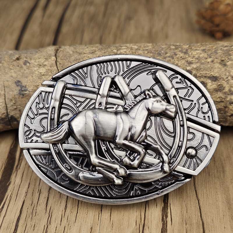 Oval Bull Skull Belt Buckle with Hidden Knife
