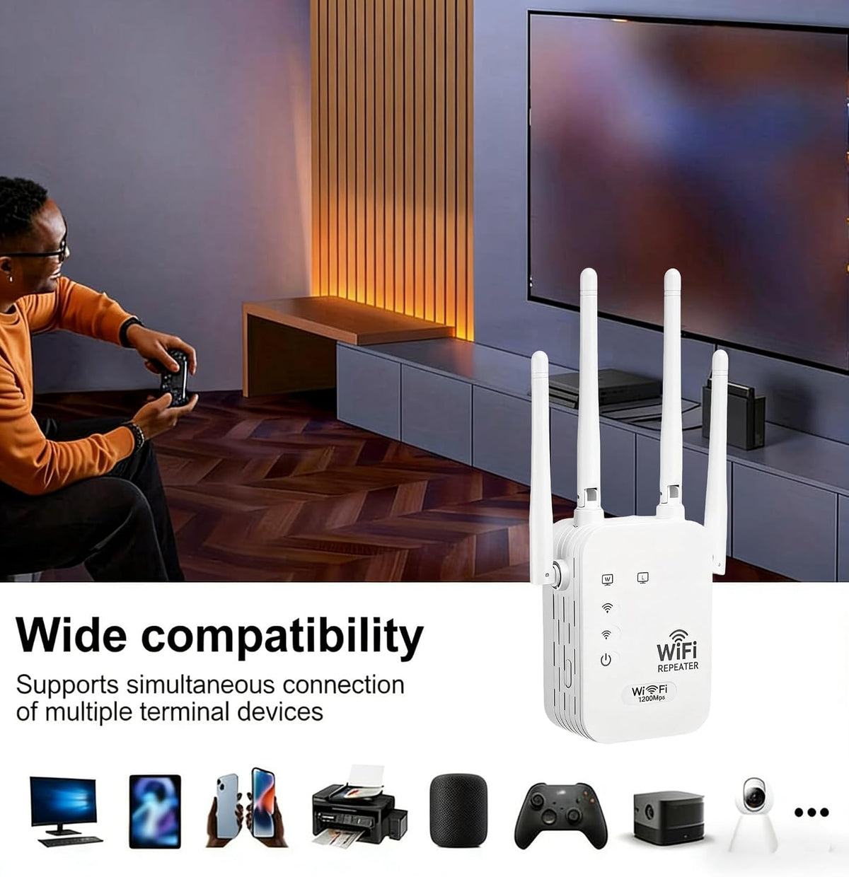 Dual-Band Outdoor WiFi Range Extender – Weatherproof 1200Mbps Booster for Yards, Patios & Garages